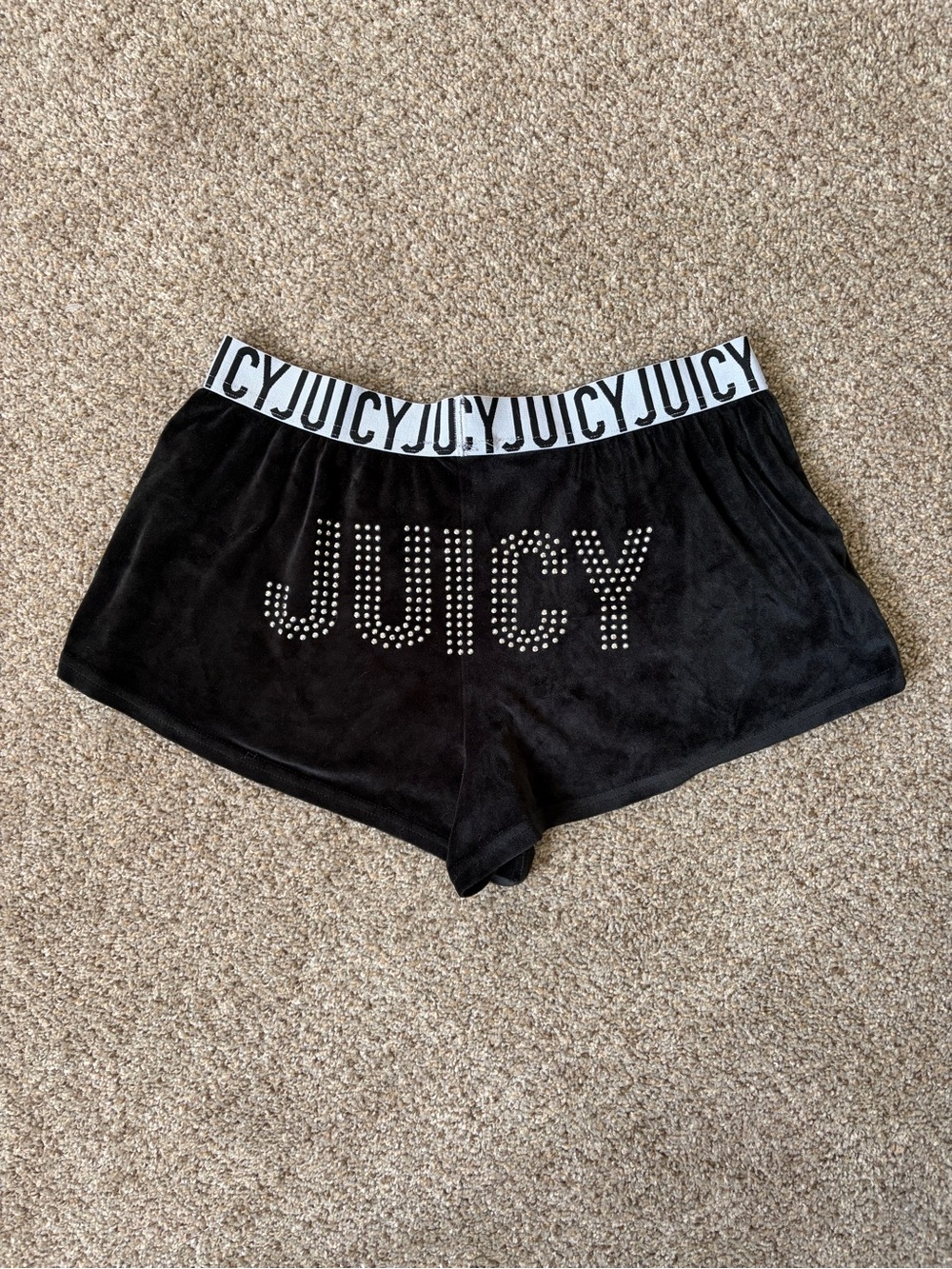 Juicy Couture Black Velour Shorts with Logo Elastic Waistband
